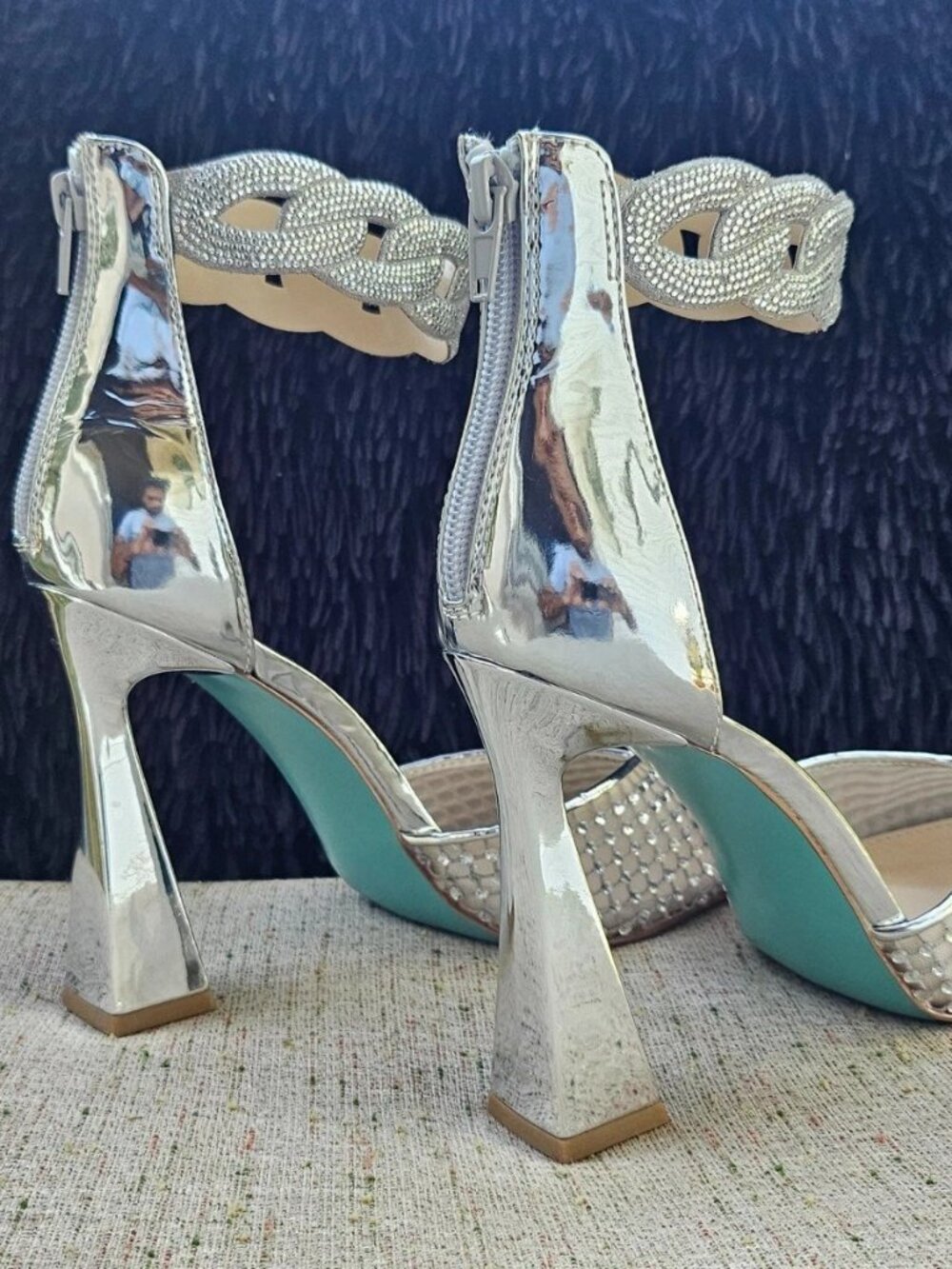 Betsey Johnson Women Pump Sandal Silver RHINESTONE Bridal Heel Shoe Size 8.5M - Picture 11 of 13